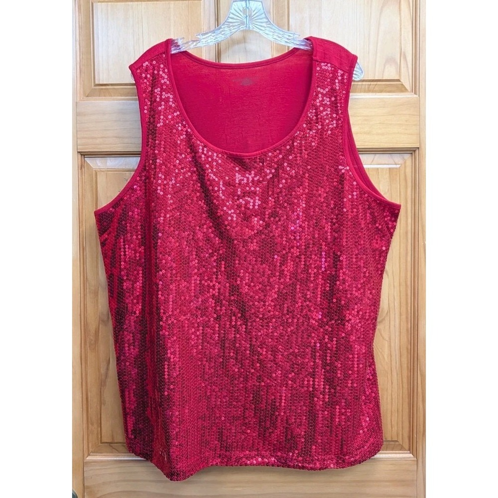 Bobbie Brooks Women's 3X 24/26 Red Sequin Tank Top Christmas Holiday Sleeveless
